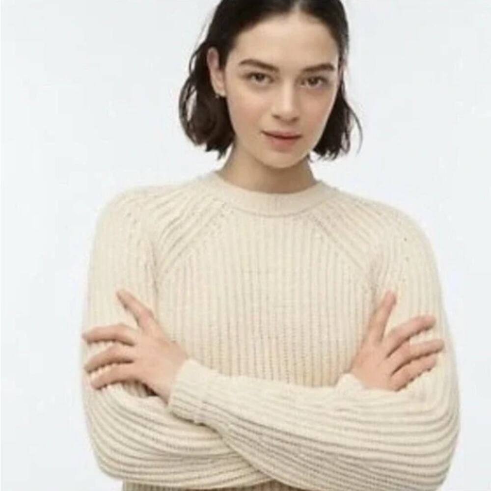 J.Crew Chunky Ribbed Crewneck Sweater WMNS S Cream Pullover Stretch Long Sleeve